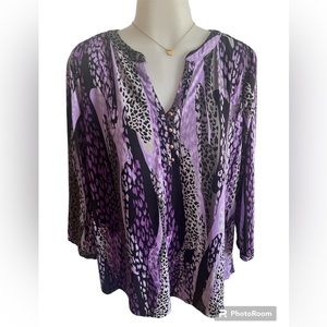 Dana Buchman Print Loose Fitting Women’s Purple & Black Print Blouse SZ L